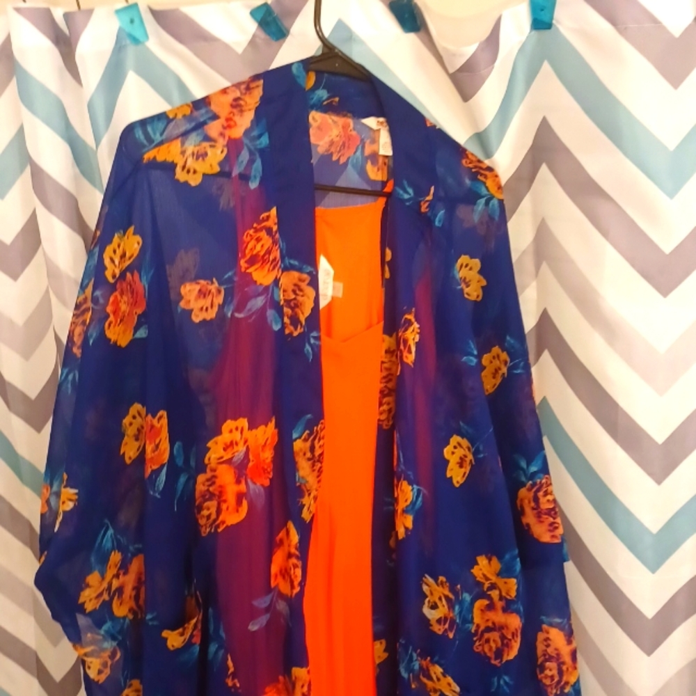 Cute Coral Maxi Dress size M by Decree w/Duster size L by Arizona